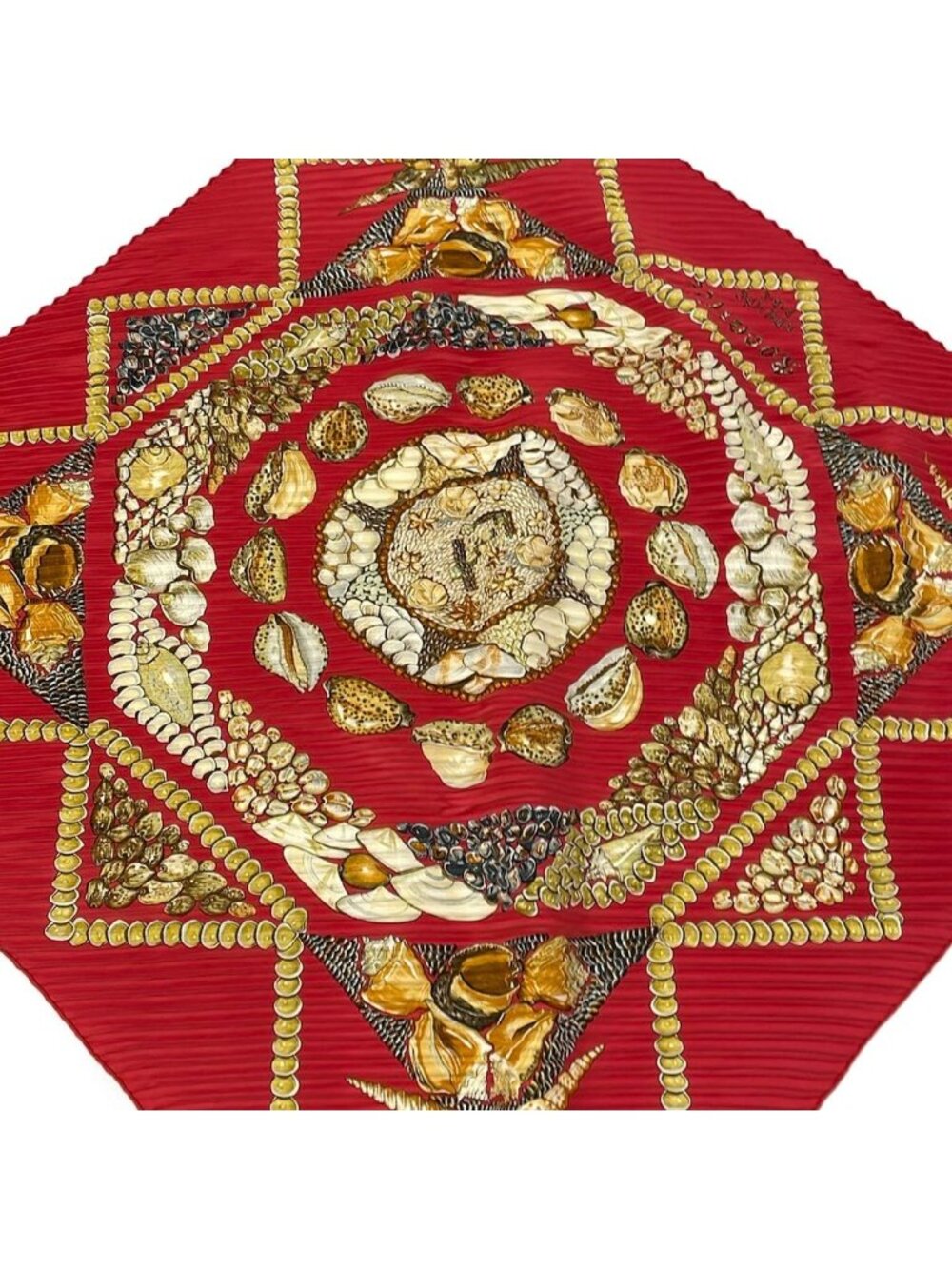 Hermes Scarf Carre Plisse Red Light Brown Multi Rocaille